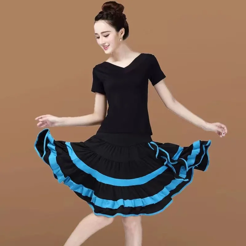 

Элегантная сетчатая юбка средней длины для латиноамериканских танцев с V-образным вырезом, новый стиль, комфортная Мягкая юбка для Бальных помещений, Женская Одежда для танцев