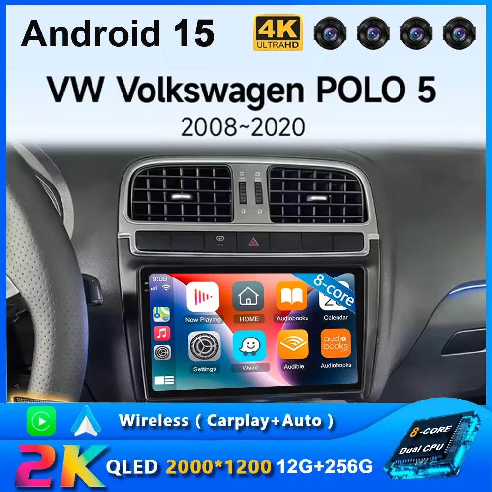 For Volkswagen POLO 5 2008 - 2020 Car Radio Multimedia Video Player Navigation stereo GPS Android 15 No 2din 2