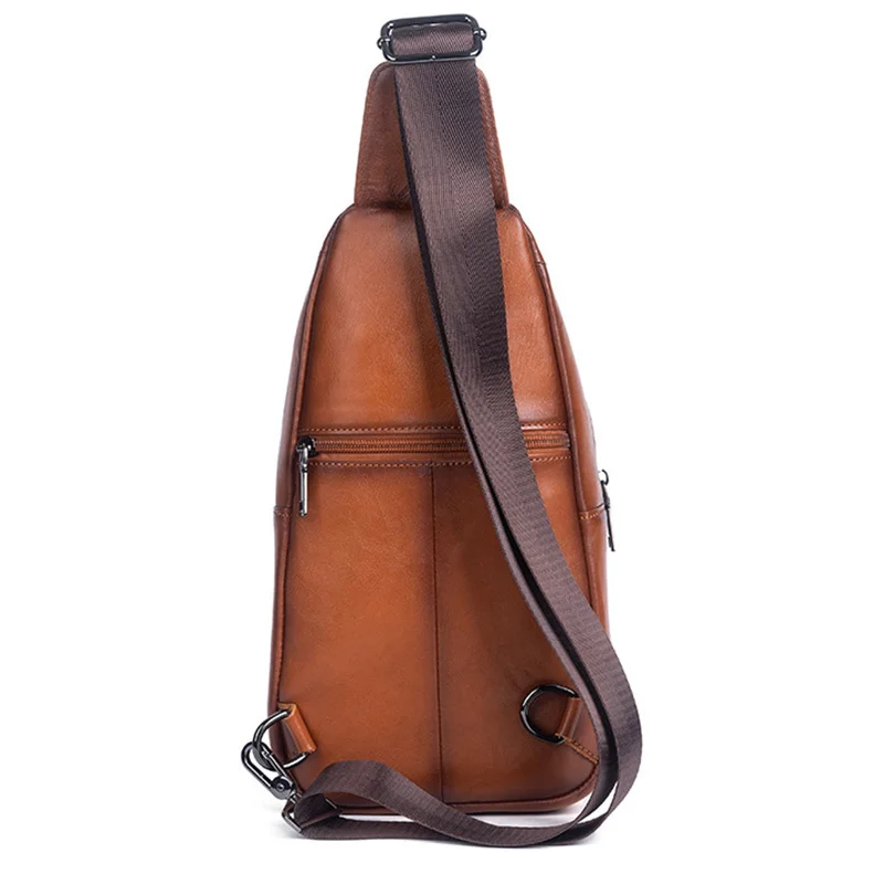 Männer Echt leder Cross Body Schulter Brusttasche Sling Rucksack Reise Retro echte Rindsleder männlich Cross body Messenger Rucksack