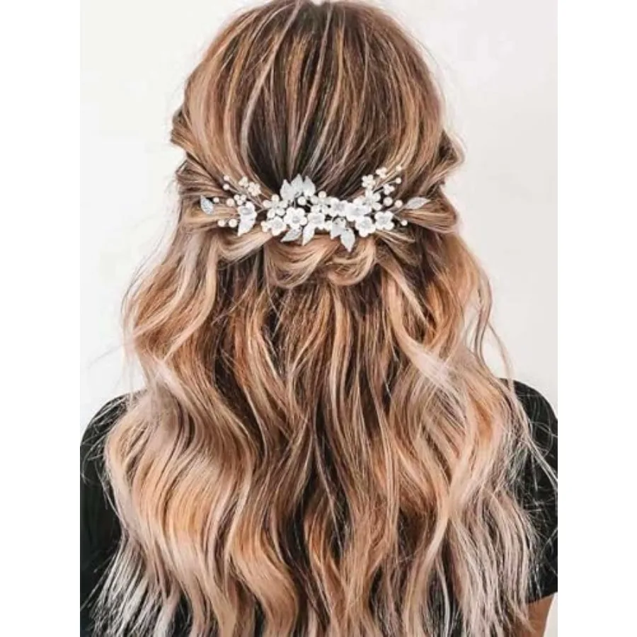 

GORAIS Flower Bride Wedding Hair Vine Pearl Bridal Headpiece Floral Leaf Hair Pcs Hair Accessories for Women and Girls