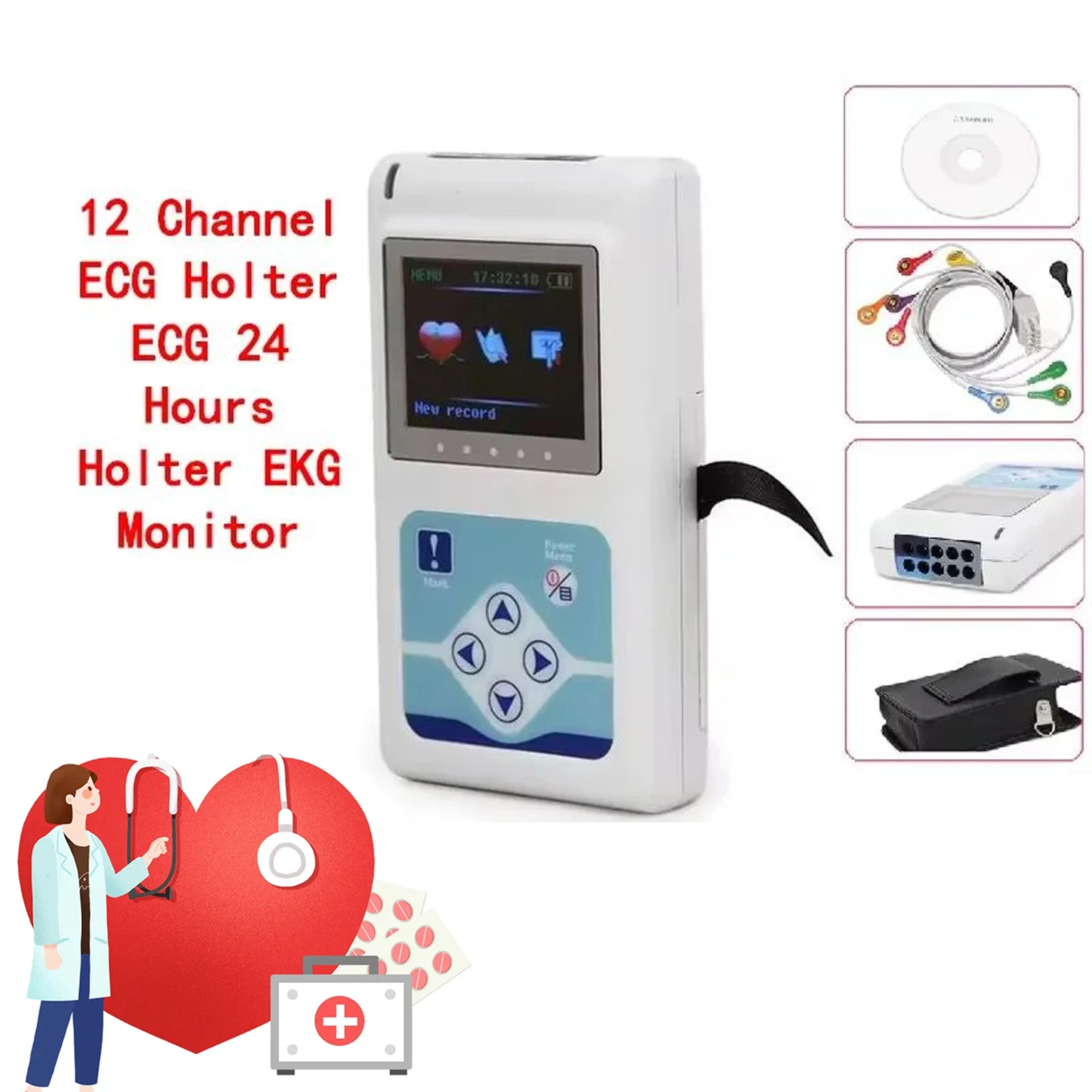 Contec TLC5000 12 Channels Heart Rate 24 Hours Holter Portable ECG device Holter Oscilloscope Display Monitoring EKG System ce