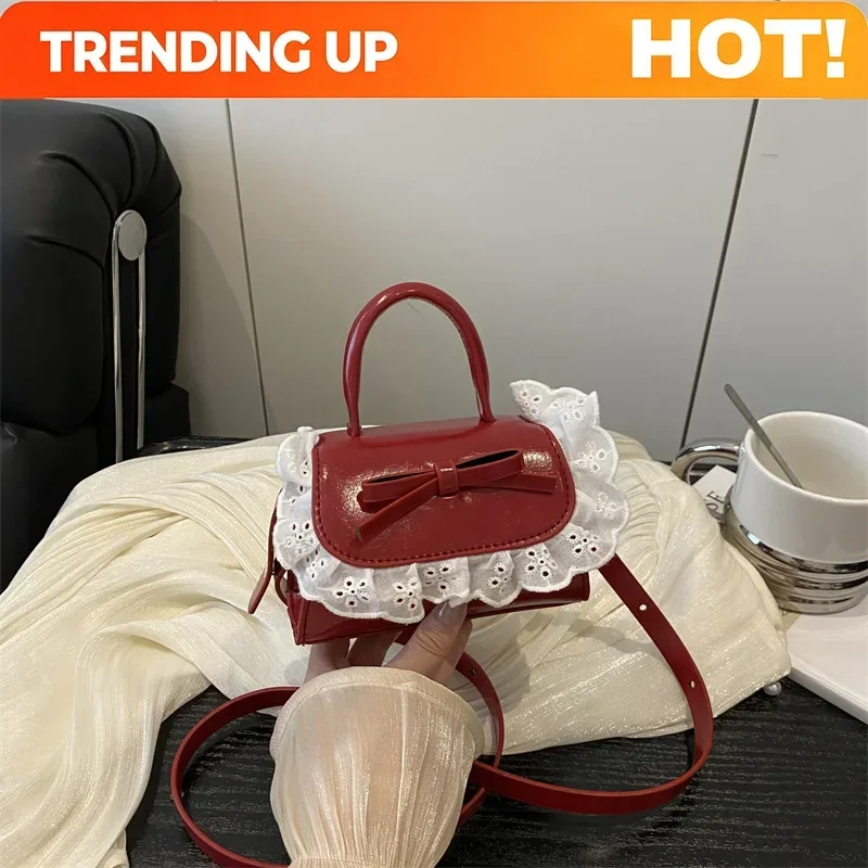 Y2k New Lace Bow Women's Handbag, Ballet Style Fashionable Spliced Crossbody Bag, Mini Versatile Sweet Shoulder Bags
