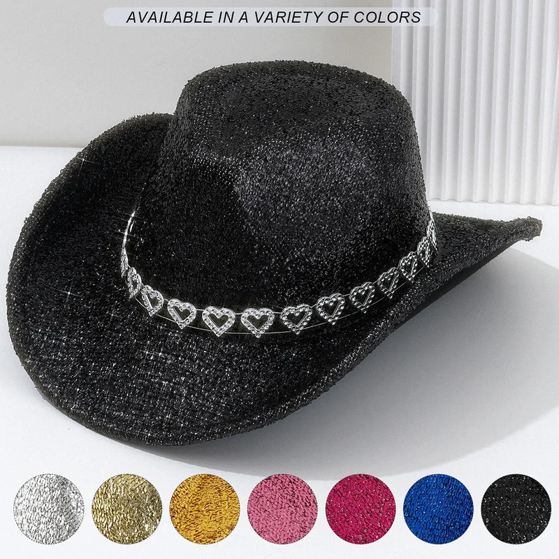 Unisex English-style denim , bridal hat, exquisite rhinestone heart-shaped accessories, belt, for travel and beach