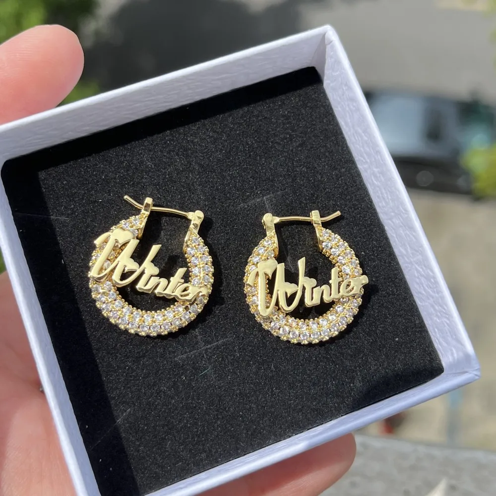 DUOYING Custom Nameplate Bling Earrings Personalized Mini Hoop 22mm Earring Letter Shiny Stainless Steel For Kids Jewelry