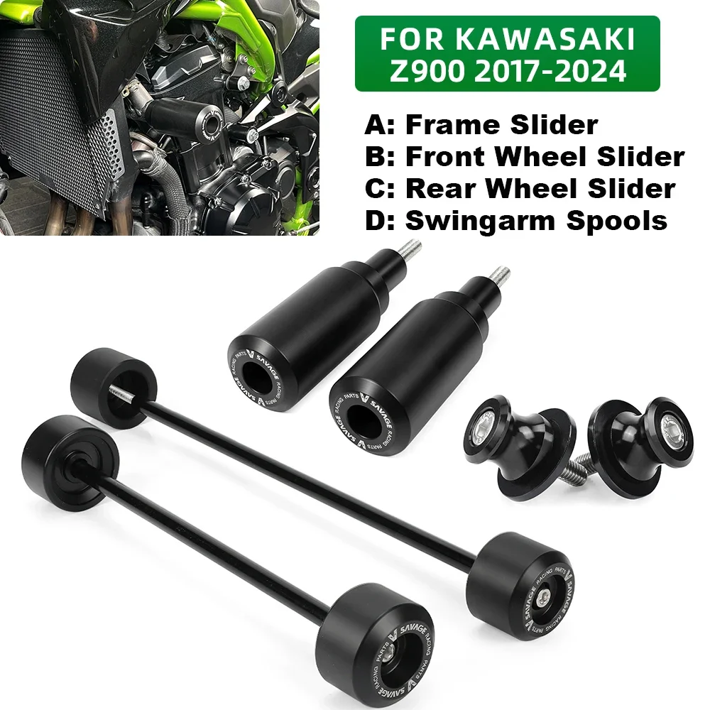 Motorcycles Crash Sliders Guard For Kawasaki Z900 Z 900 SE RS ZR900 2017-2024 Rear Front Axle Fork Wheel Frame Slider Spools