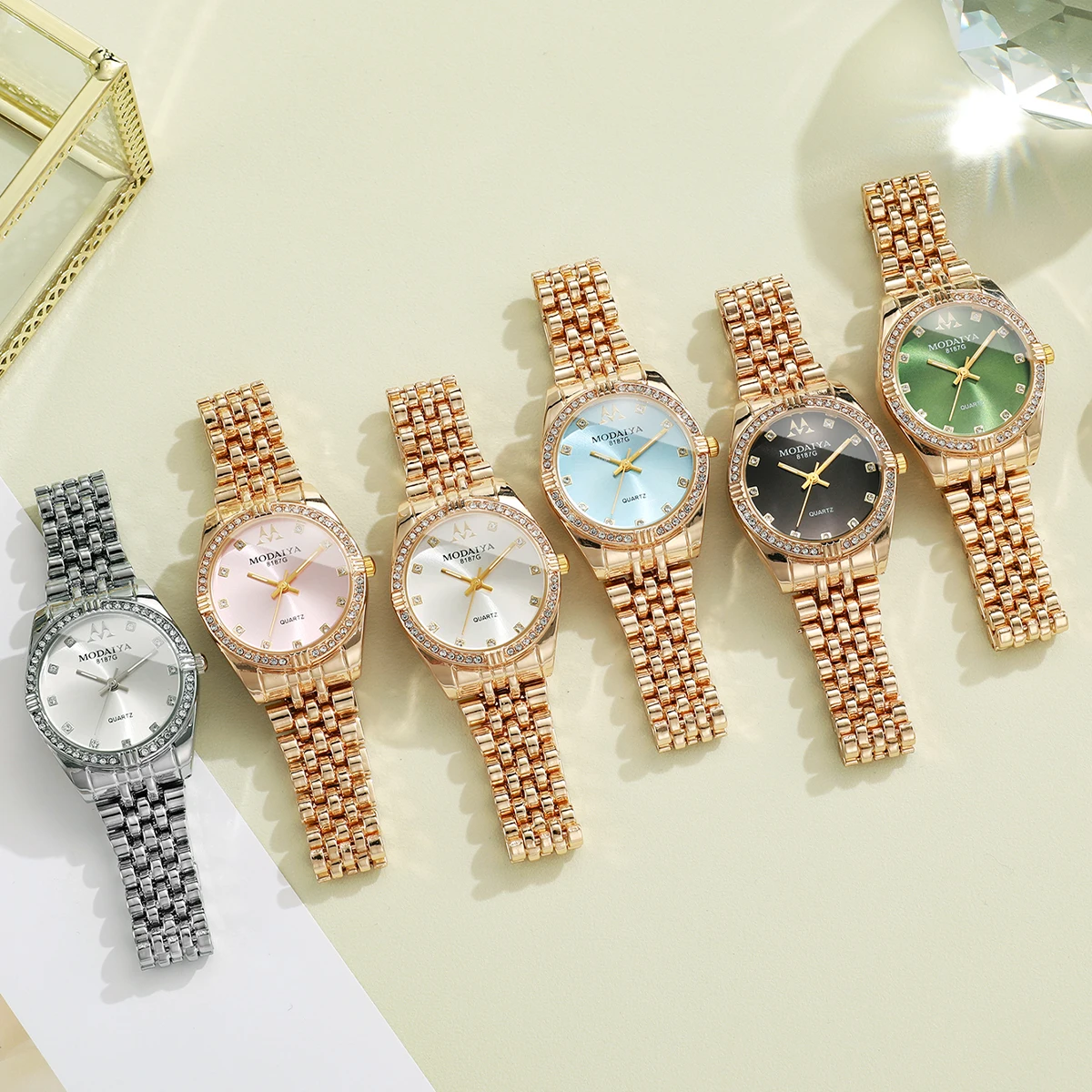 Classic Women's Quartz Watch Collection, 6 Styles with Crystal Bezel, Fashion Accessory Set