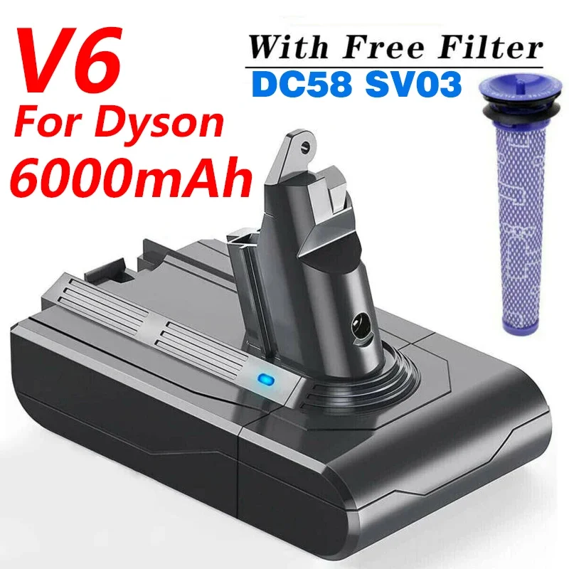 

For Dyson V6 21.6V 6000mAh Lithium Battery,For Dyson V6 Vacuum Cleaner DC62 DC59 SV03 SV04 SV09 Replacement Batteries