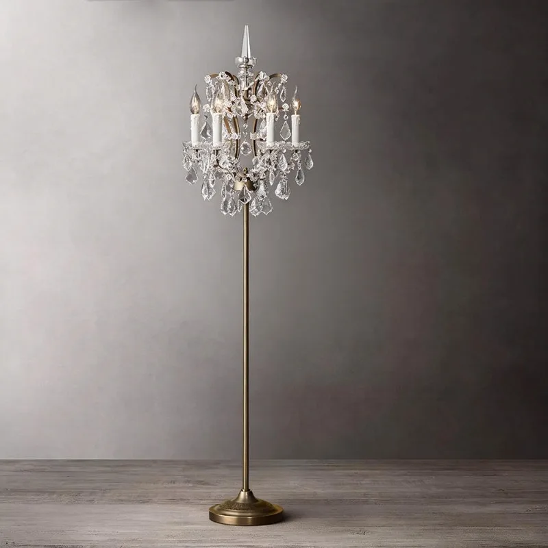 American country crystal floor lamp,coffee table living room study decorative lamp, retro white French candle wrought iron lamp