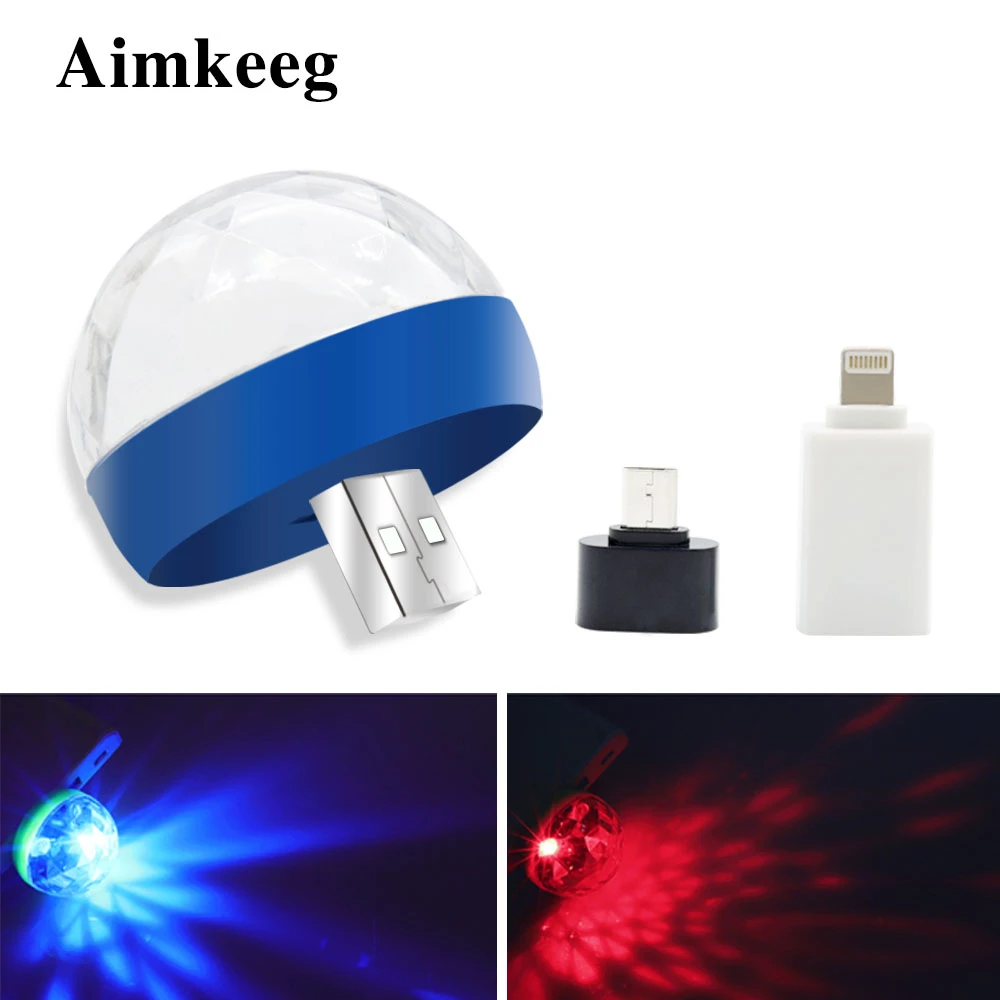 Aimkeeg RGB Mini USB LED Party Lights Portable Sound Control Magic Ball 3W Mini Colorful DJ Magic Disco Stage Lights for Mobile