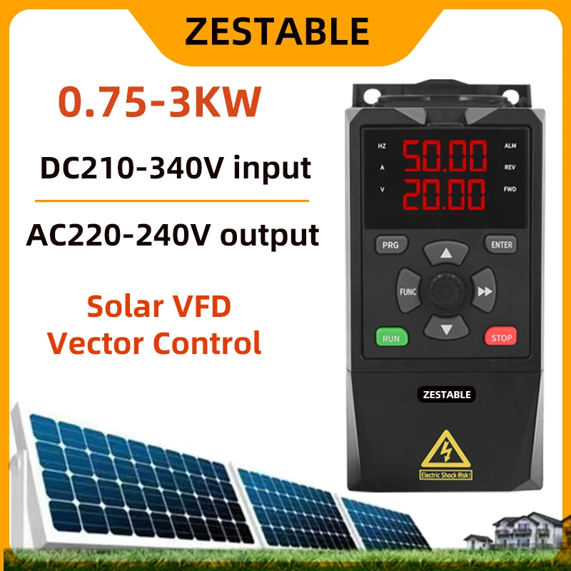 ZA280 Solar Inverter DC210-340V Input Voltage 0.75/1.5/2.2/3.0KW Variable Frequency Drive Converter for Motor Speed Control