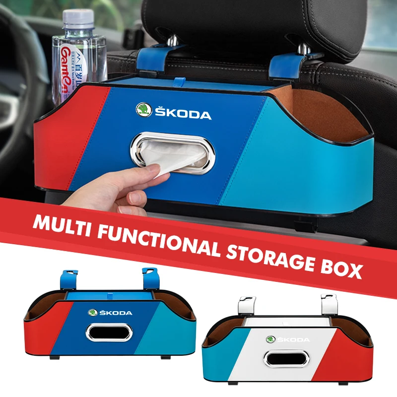 

Car Seat Back Hanging Storage Box Leather Interior Storage Box For Skoda Rapid MK3 Derivative VisionS Yeti Scala Enyaq-iV
