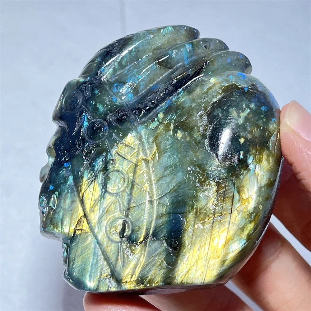 Gemstone Carving Skull Natural Crystal Carved Home Gem Reiki Labradorite Gift Decoration Healing Ornament Specimen Stone Quartz