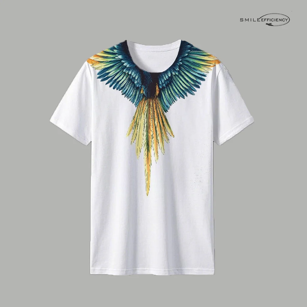 T-shirt con ali sfumate in stile americano per coppie, uomini e donne, con stampa 3D sulle maniche corte.