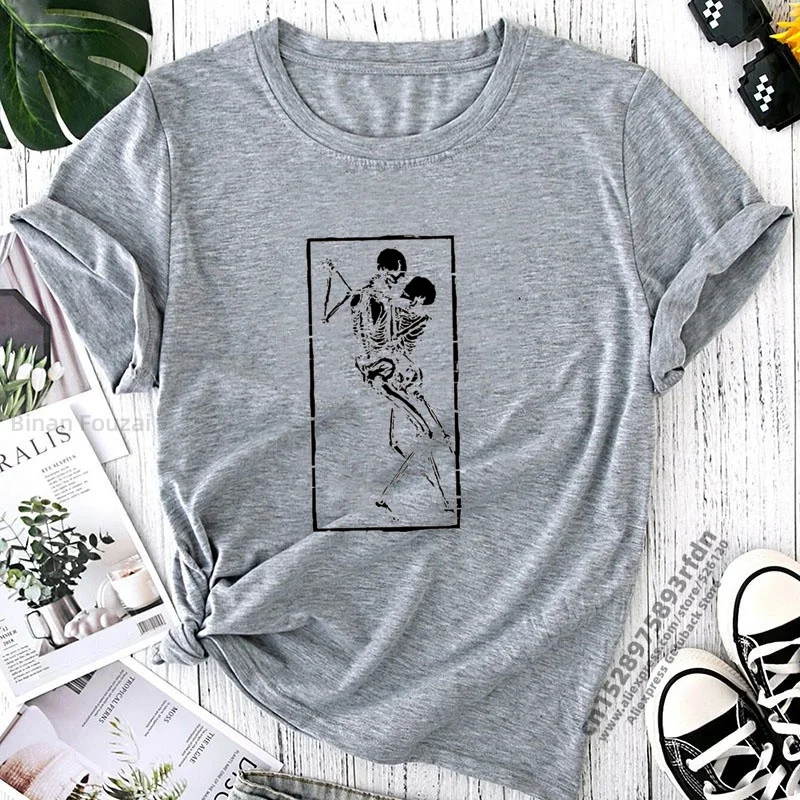 2023 Harajuku Vintage Women T Shirt Funny Dance Skulls Skeleton Print Graphic Tees Shirt Female Sleeveless Summer Hip Hop Tops