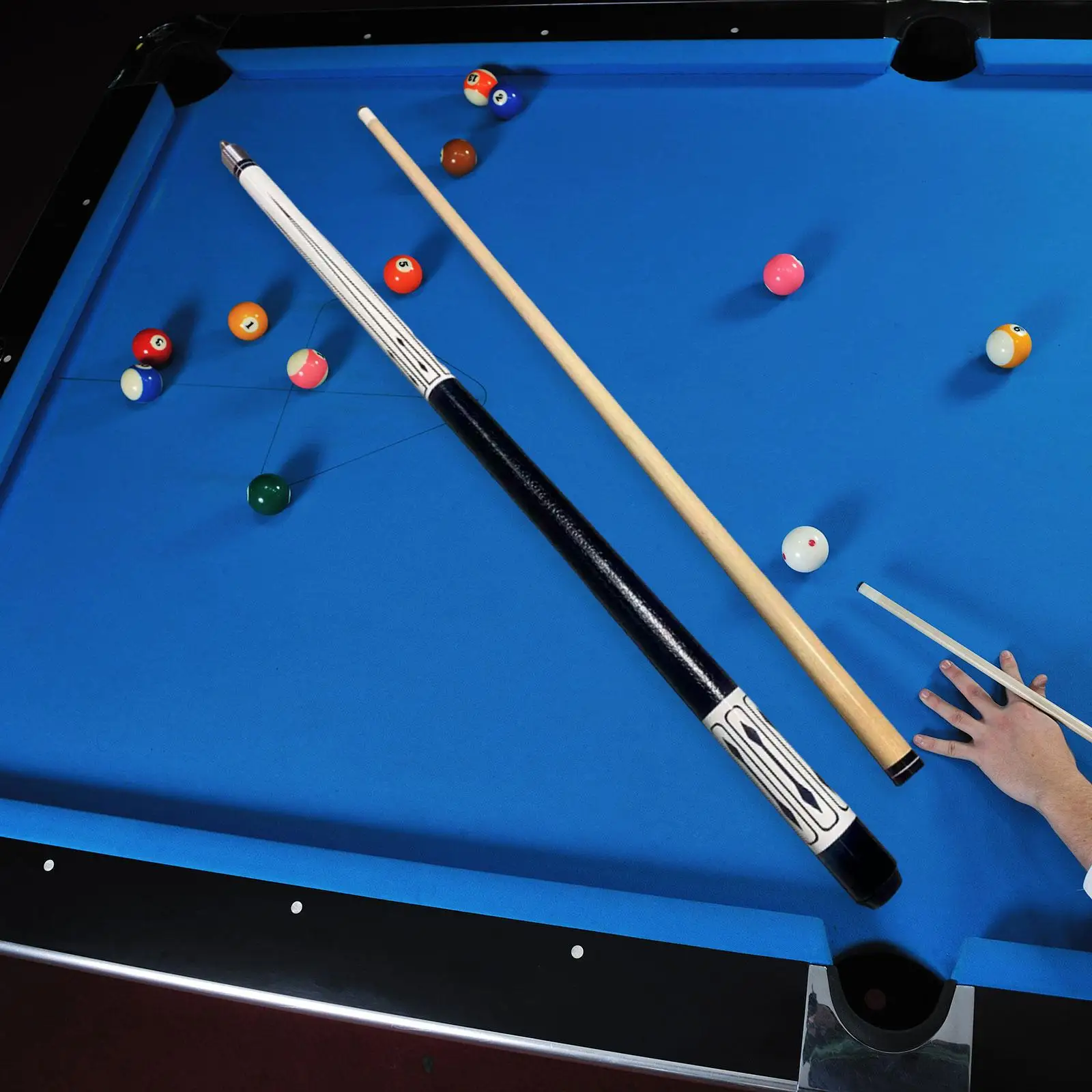 

Pool Cue Stainless Steel Joint Two Section Segmented 1/2 Split Wooden 57inch