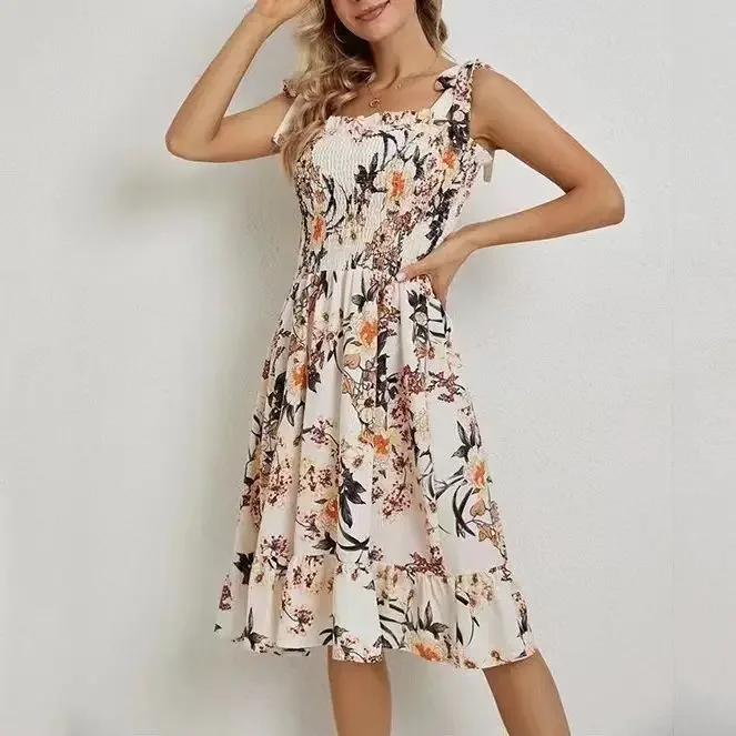 فستان نسائي مطبوع بدون أكمام بحمالة رقبة ، فستان قصير مثير ، الخروج ، أنيق ، حفلة ، كوكتيل