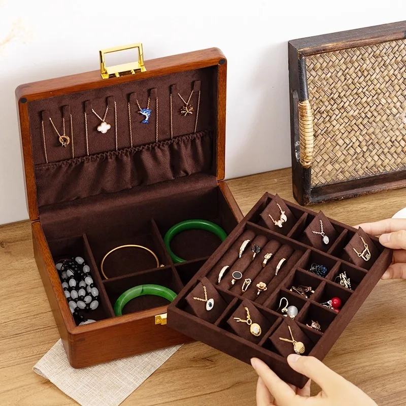 

Коробка-органайзер для ювелирных изделий из цельного дерева, большие коробки для хранения ювелирных изделий с замком, женский чехол с подвеской в виде кольца, ювелирные серьги, чехлы для браслетов