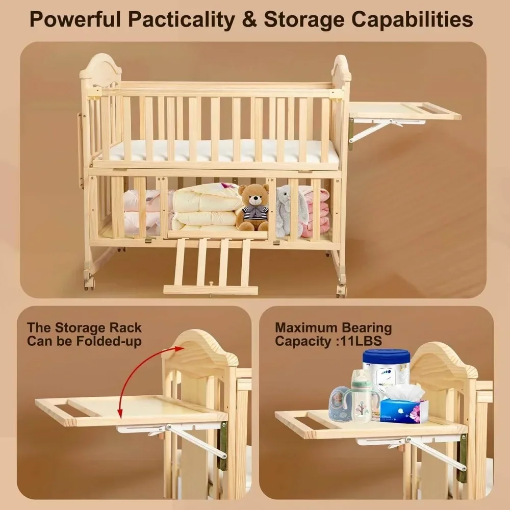 Mini culle per bambini 4 in 1 convertibili - Cunas Para Bebes con ripiano fasciatoio e materasso inclusi, comodini per bambini in legno 2024