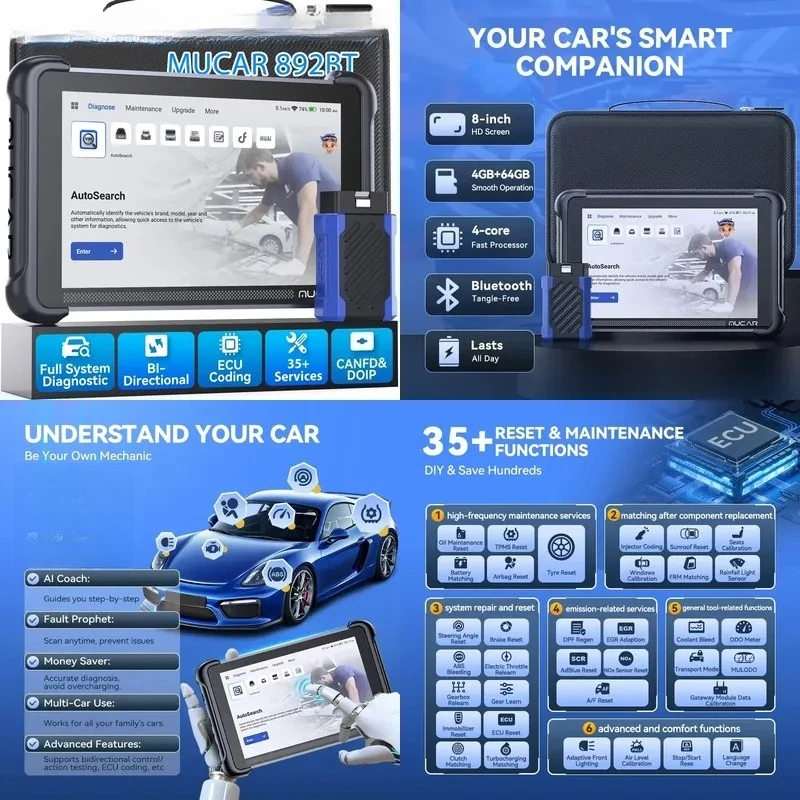 892BT Lifetime Free Update Full System Car Diagnostic Tool for Vehicle AI Intelligent Diagnostics Bidirectional Test