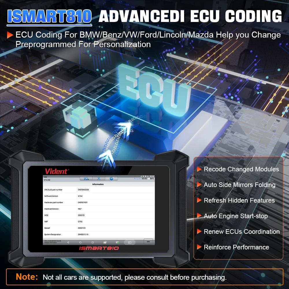 VIDENT ISMART810 Car Diagnostic Tools ECU Coding OE All System Scan Active Test  IMMO/key programmer 40 Resets With DoIP&CAN FD