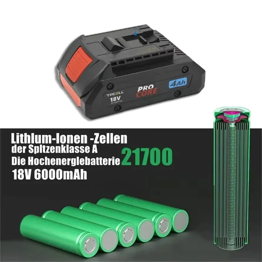 

21700is suitable for BOSCH Professional 4.0Ah5.0Ah6.0Ah battery Pro CORE18v lithium-ion battery replacement BAT609BAT618with bms