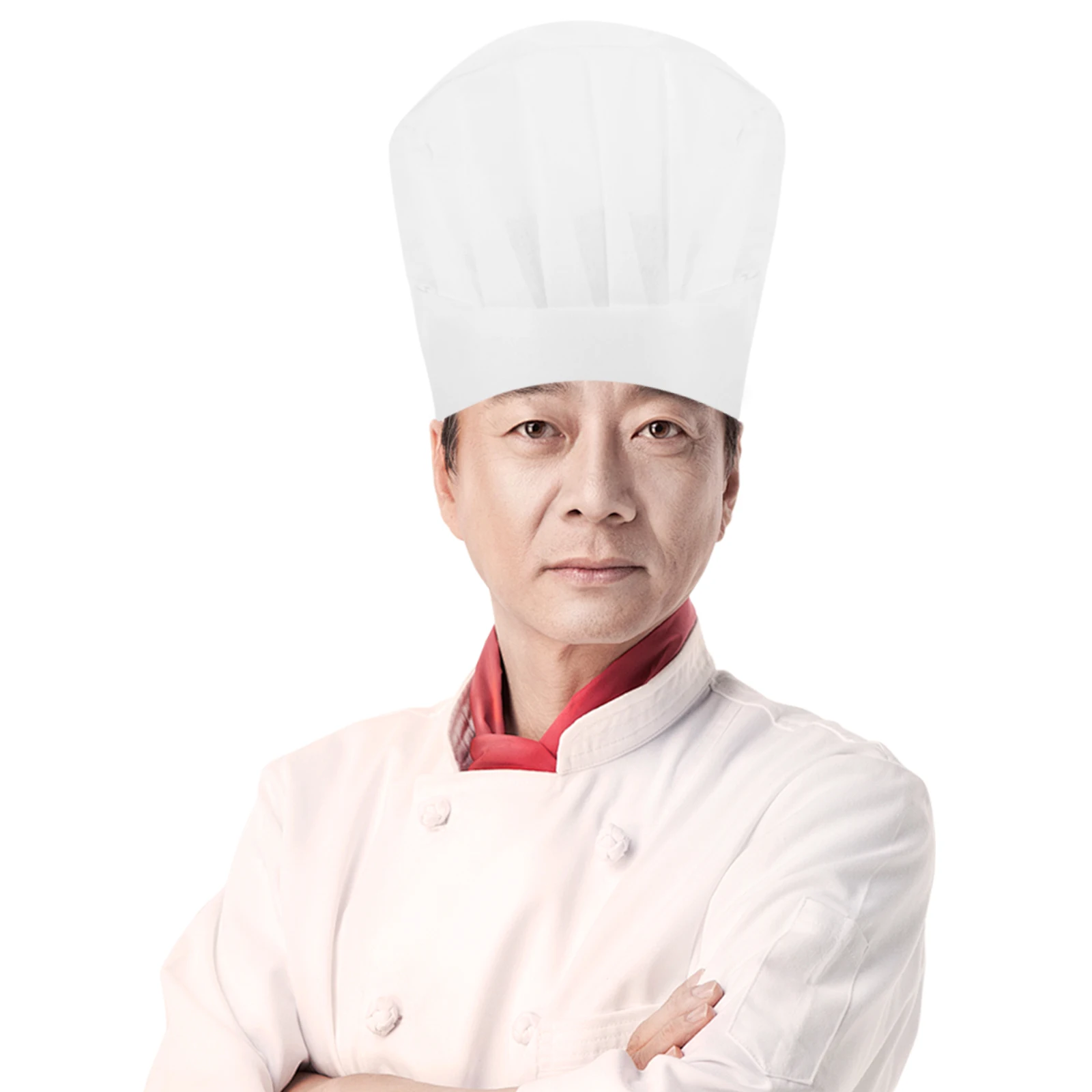 어린이를위한 20pcs 일회용 요리사 모자 흰색 부직포 요리 모자 베이커 주방 모자 음식 서비스를위한 높은 라운드 탑 모자