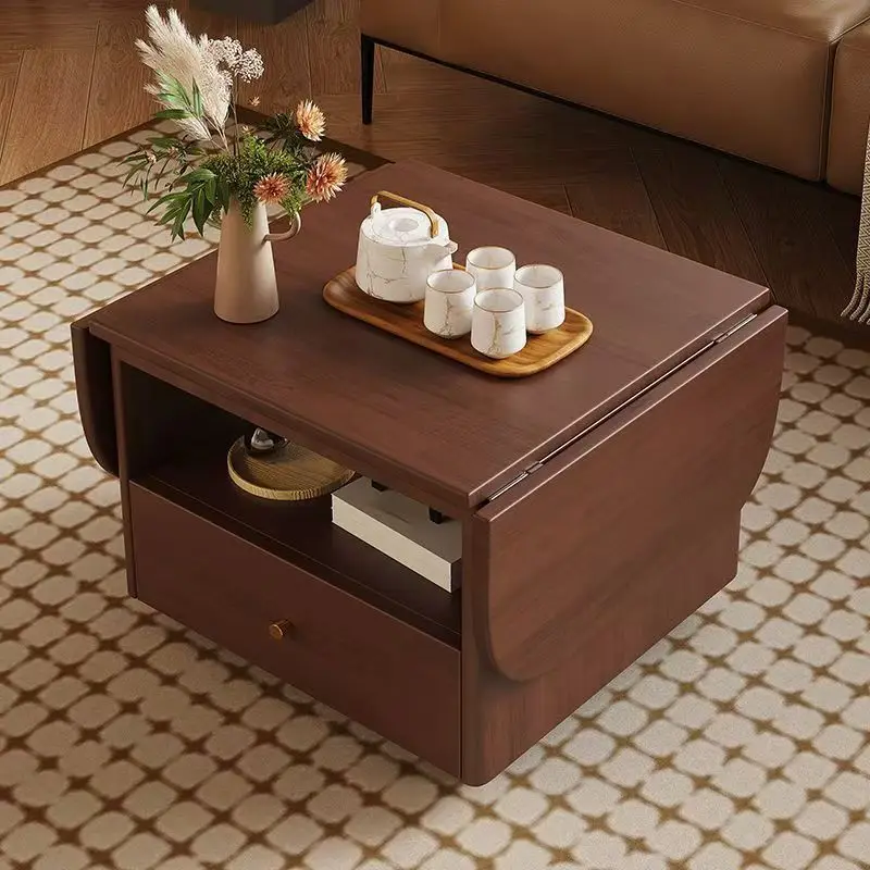 طاولة قهوة من الخشب الصلب قابلة للطي وطاولة طعام متنقلة مزدوجة الأغراض قابلة للطي وشقة صغيرة بسيطة لغرفة المعيشة وطاولة شاي م