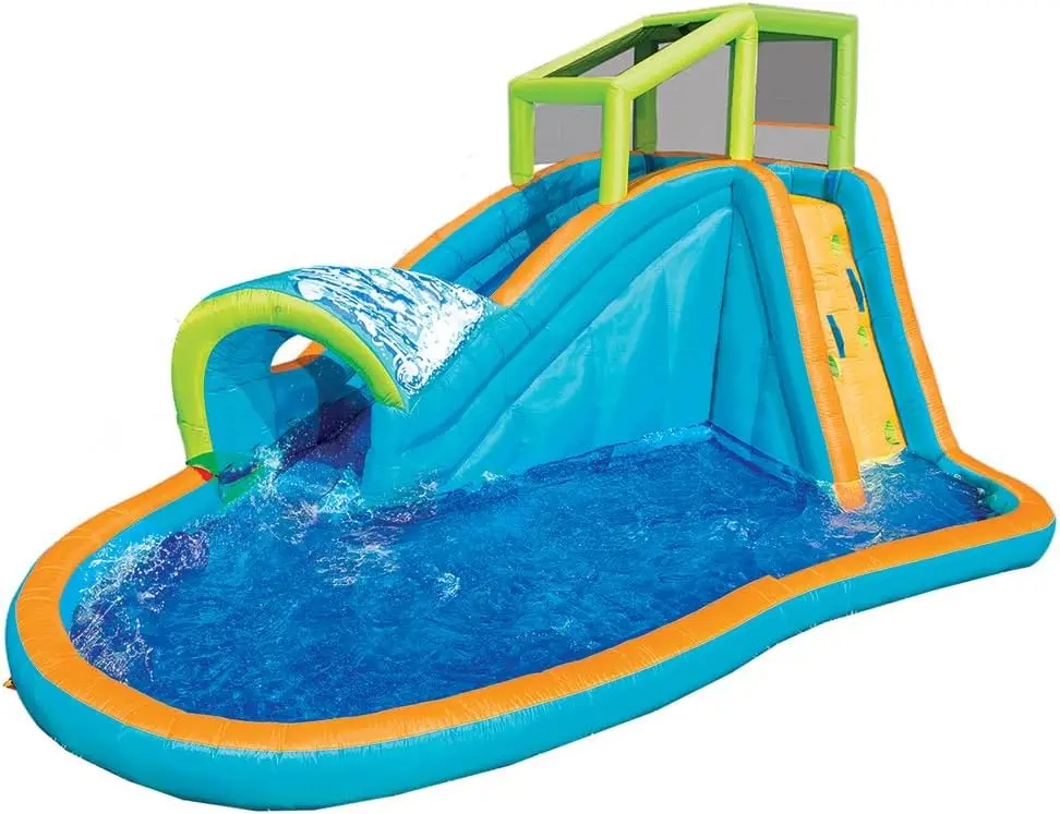 Inflatable Water Slide - Huge Kids Pool (14 Feet Long by 8 Feet High) with Built in Sprinkler Wave and Water Wall - Heavy Duty O