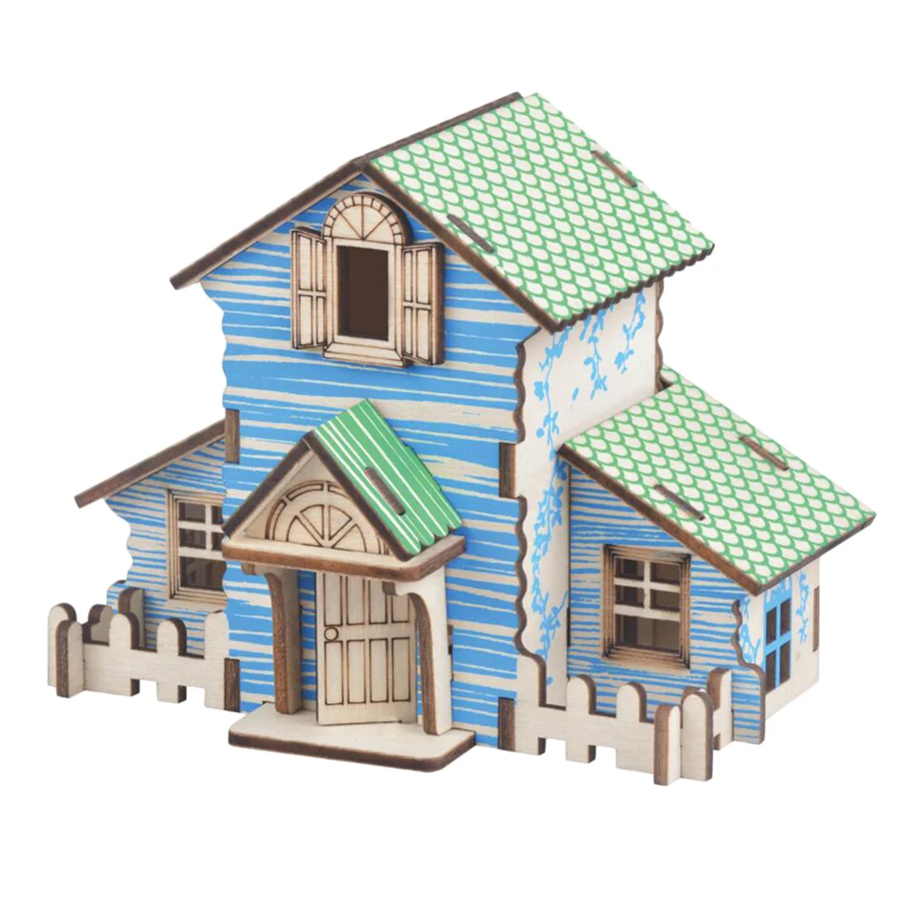 

2 PCS DIY Cottage Wood Toy Wooden House Model Ornament Craft Assembling Children’s Toys