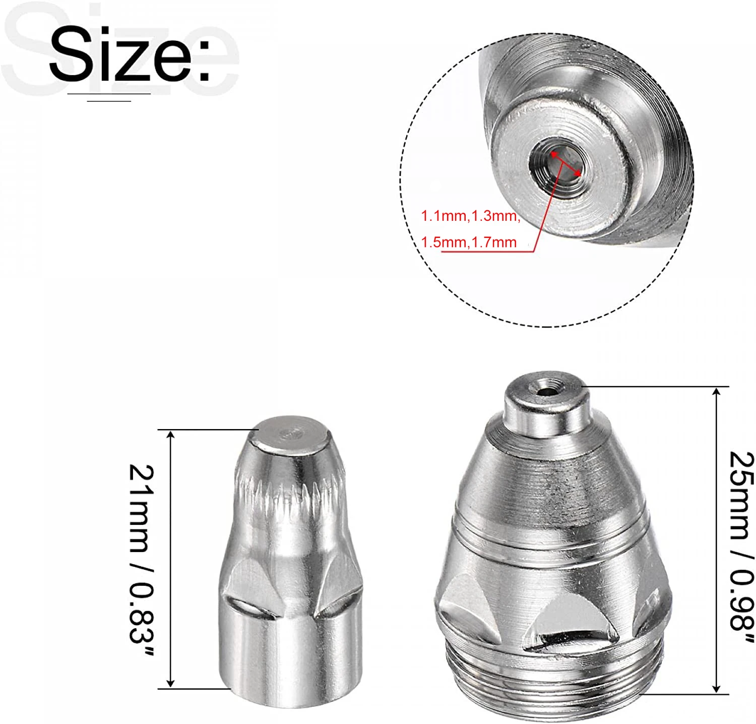 20Pcs 1.1/1.3/1.5/1.7mm P80 Plasma Cutting Electrode Nozzle Plasma Consumable Fit P80 Plasma Cutting Torch LGK100/CUT80 80A-100A