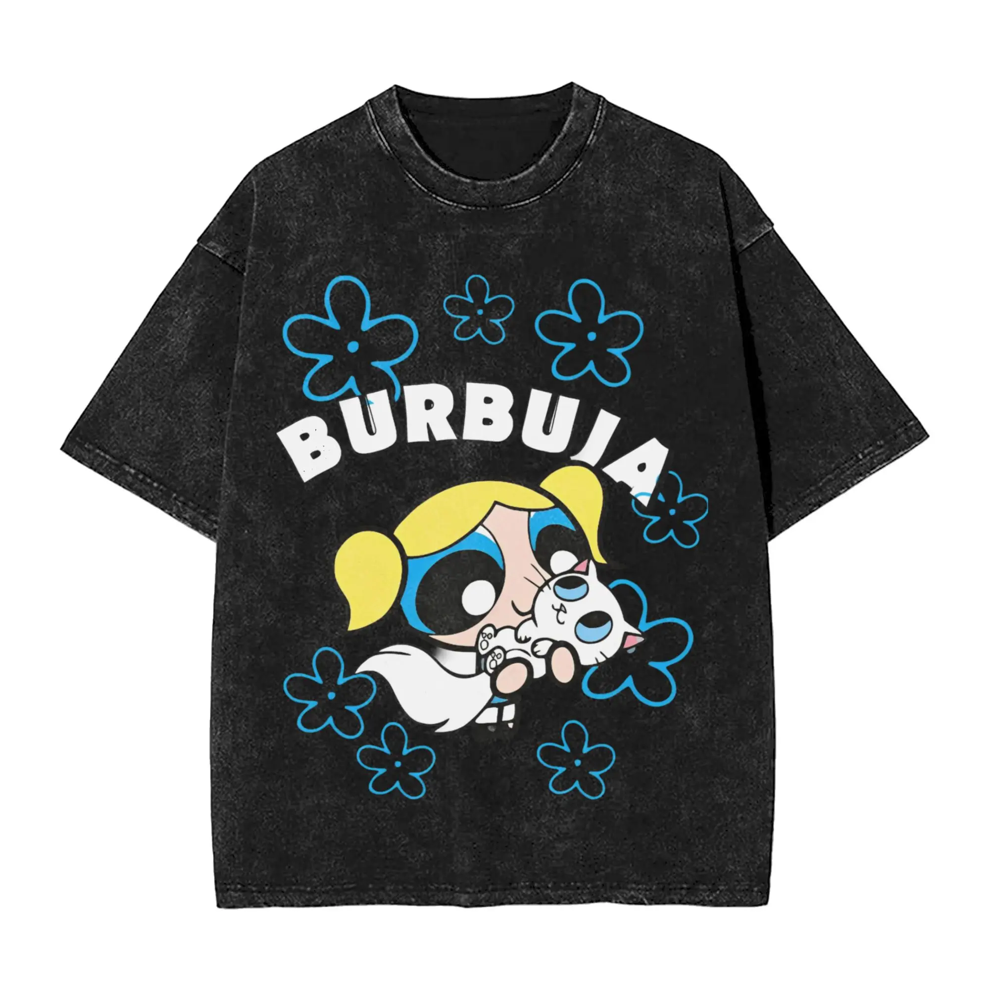 

Harajuku Washed Shirt Bubbles Powerpuff Merch Vintage T Shirt Oversize Streetwear Short Sleeve Graphic Printed Tops Tees