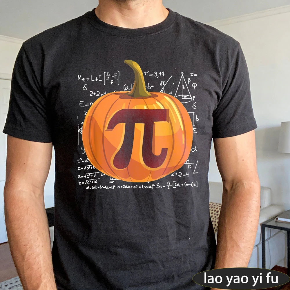 Pumpkin Pi Math Graphic T Shirt Men Funny Halloween Mathematics Teacher Tee Men Casual Top Math Halloween Birthday Gift