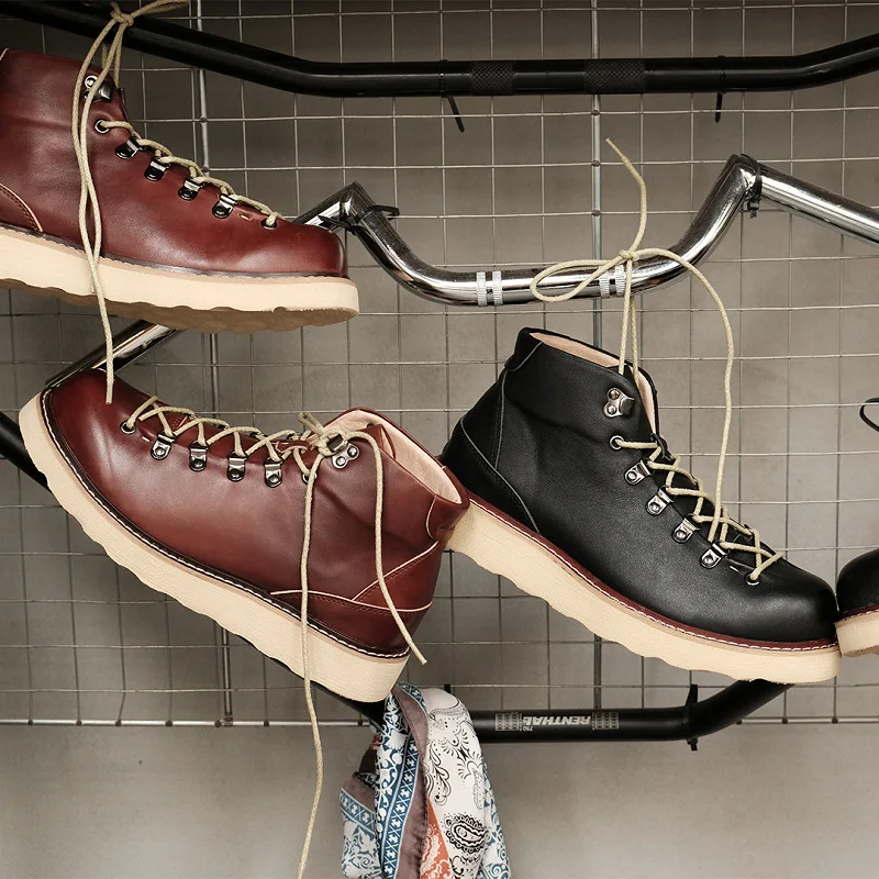 أحذية عمل عتيقة من YETTIES Amekaji، أحذية قتالية من الجلد مقاومة للماء لمنتصف الساق، أحذية المشي لمسافات طويلة بنعل مكتنز للرجال #2