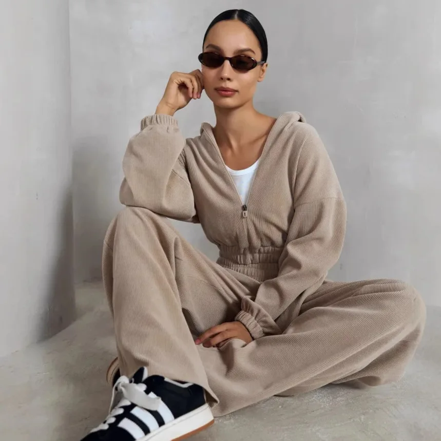 Women Long Sleeve Zipper Hoodie Sweatshirt Elastic Pants 2 Piece Sets Autumn Fashion Ultra Casual Sports Long Pants Suit Female