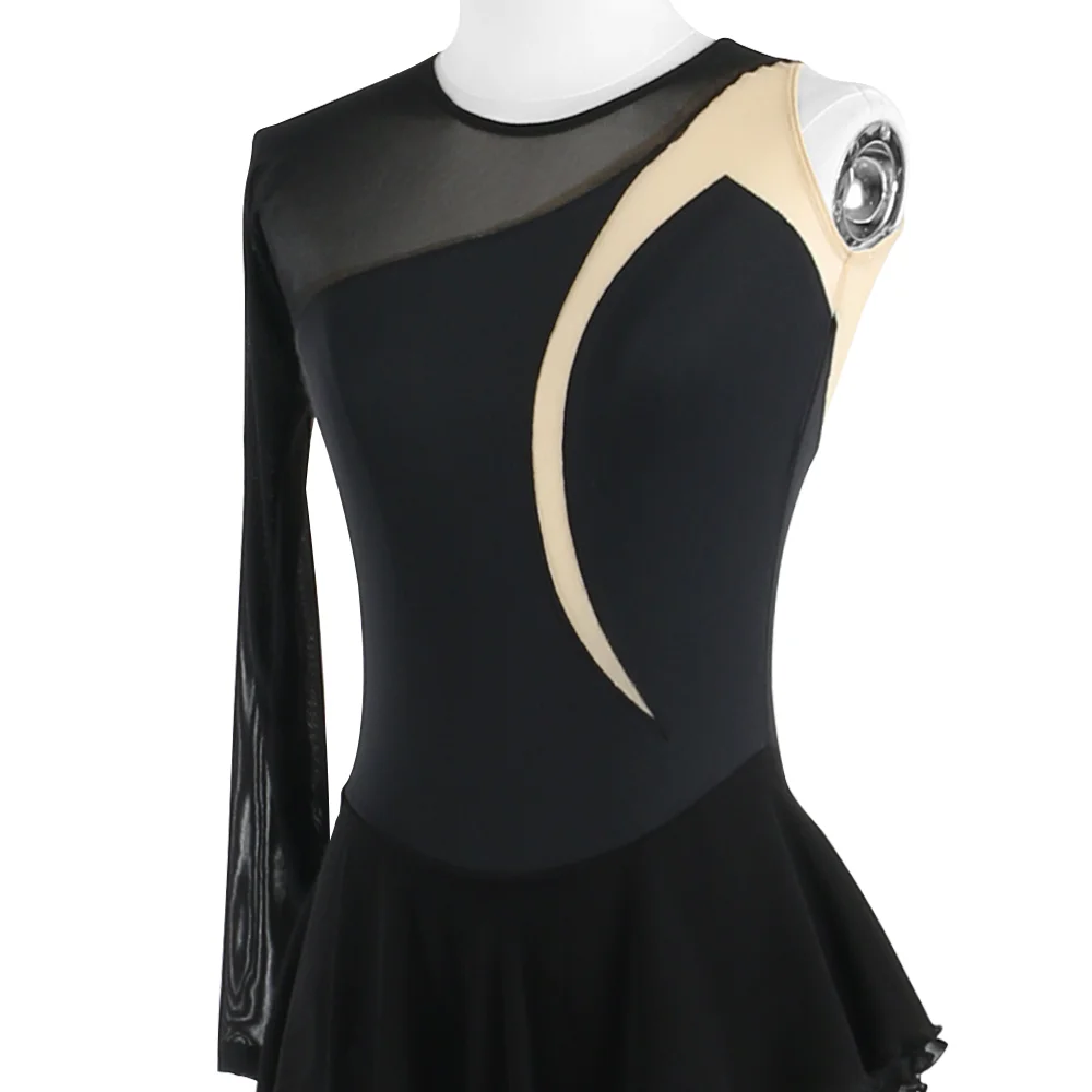 ZAGITOVA Eiskunstlaufkleid Damen Mädchen Eislaufrock Schwarzer Netzrock Kostüm ohne Diamanten