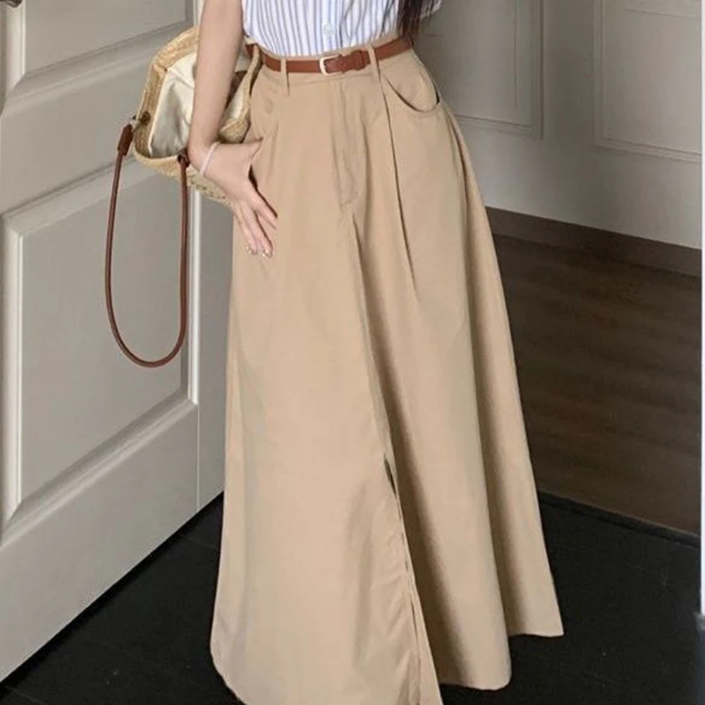 Fashion suit Striped shirt top women's summer small high waist split long  midi skirt women clothing