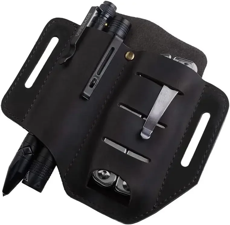 VIPERADE PJ8 Small EDC Leather Sheath for Belt, Leather Multitool Sheath, EDC Belt Organizer