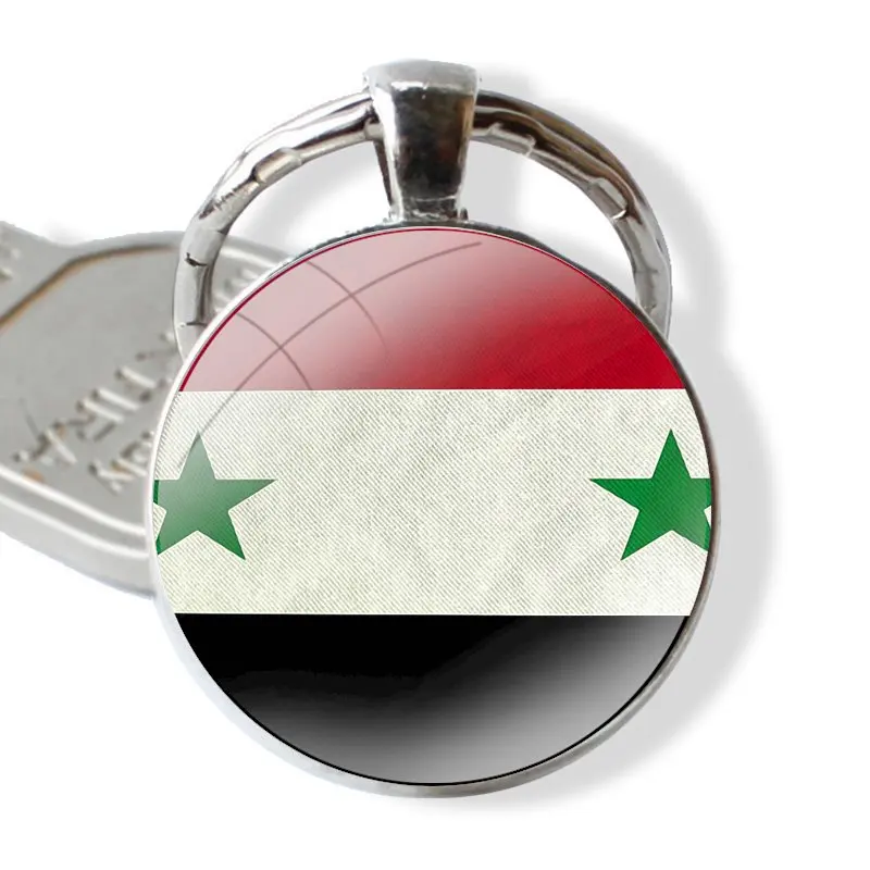 Keychain Glass Cabochon Metal Pendant Classic Men's Women's Keyring Syria Flag