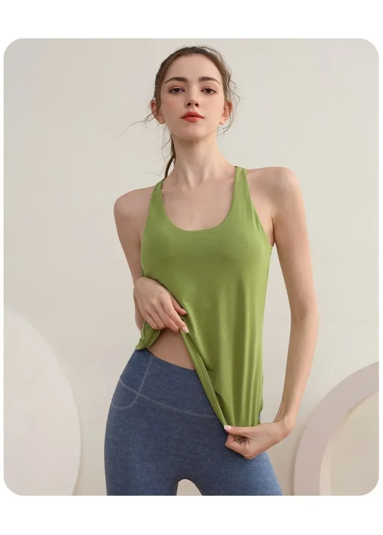 Fitness-Weste, zweiteiliges Design mit Brustpolster, Sporttop zum Laufen, stoßdämpfend, mit schönem Rückendesign, Yoga-Anzug, ärmelloses T-Shirt – Detail 4
