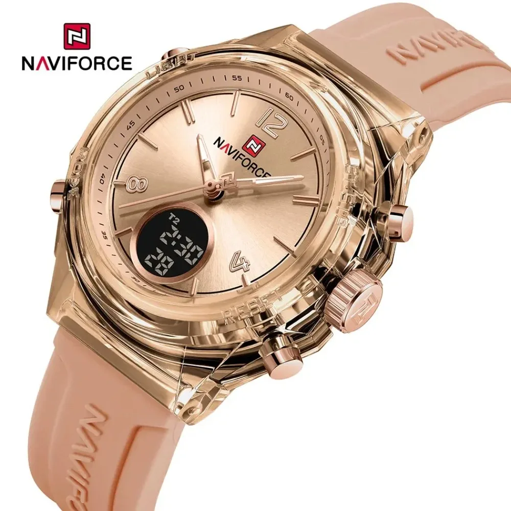 

NAVIFORCE 7109 Sports Waterproof Dual Display Quartz Women Watches Silicone Sports Strap Watches for Women Relogio Feminino