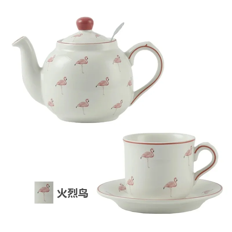 

London Pottery 600ML flamigo Animal ceramic teapot with infuser porcelain tea pot with strainer 220ml cup and saucers