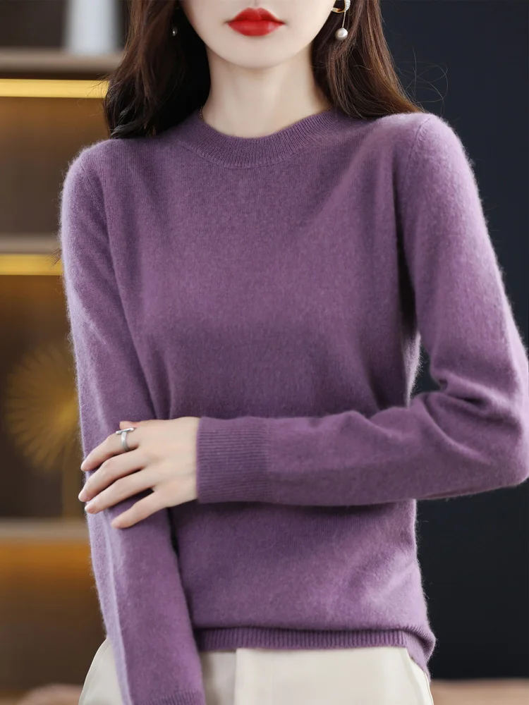 Women Wool Sweater O-neck 100% Merino Wool Knitwear Pullover Autumn Winter Long Sleeve Basic Grace Solid Comfortable Clothes Top