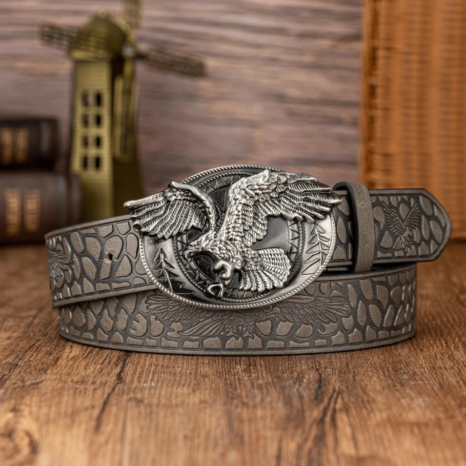 1 حزام بيضاوي بإبزيم نسر مجنح مخصص وعصري مع حزام منقوش من البولي يوريثان على شكل نسر مجنح مرقط