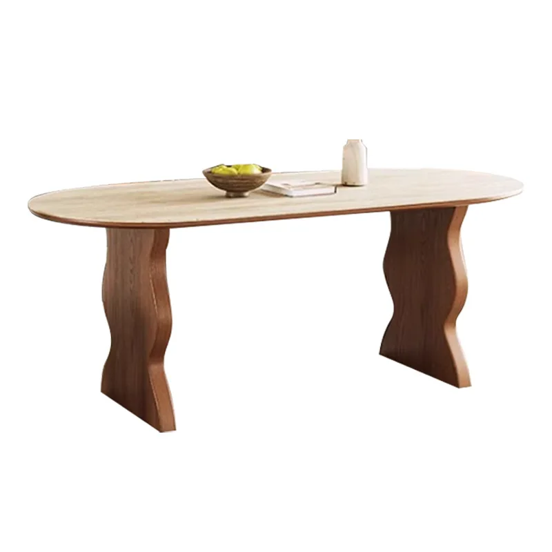

Wabi sand wind dining table Internet celebrity French retro home small apartment walnut solid wood rock slab table oval