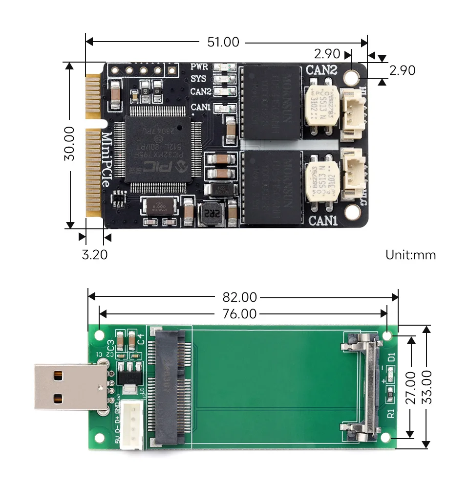 Imagem -06 - Interface Minipcie para 2-ch Can Card Suporta Decodificação e Análise de Função de Múltiplos Protocolos Can 2-ch Can