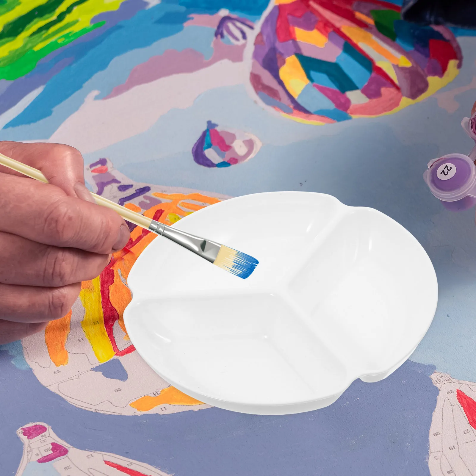 

3pcs Three-frame Palette Durable Easy-clean Design Lightweight Portable Mini Mixer for Watercolor Oil Painting Plastic Ceramic