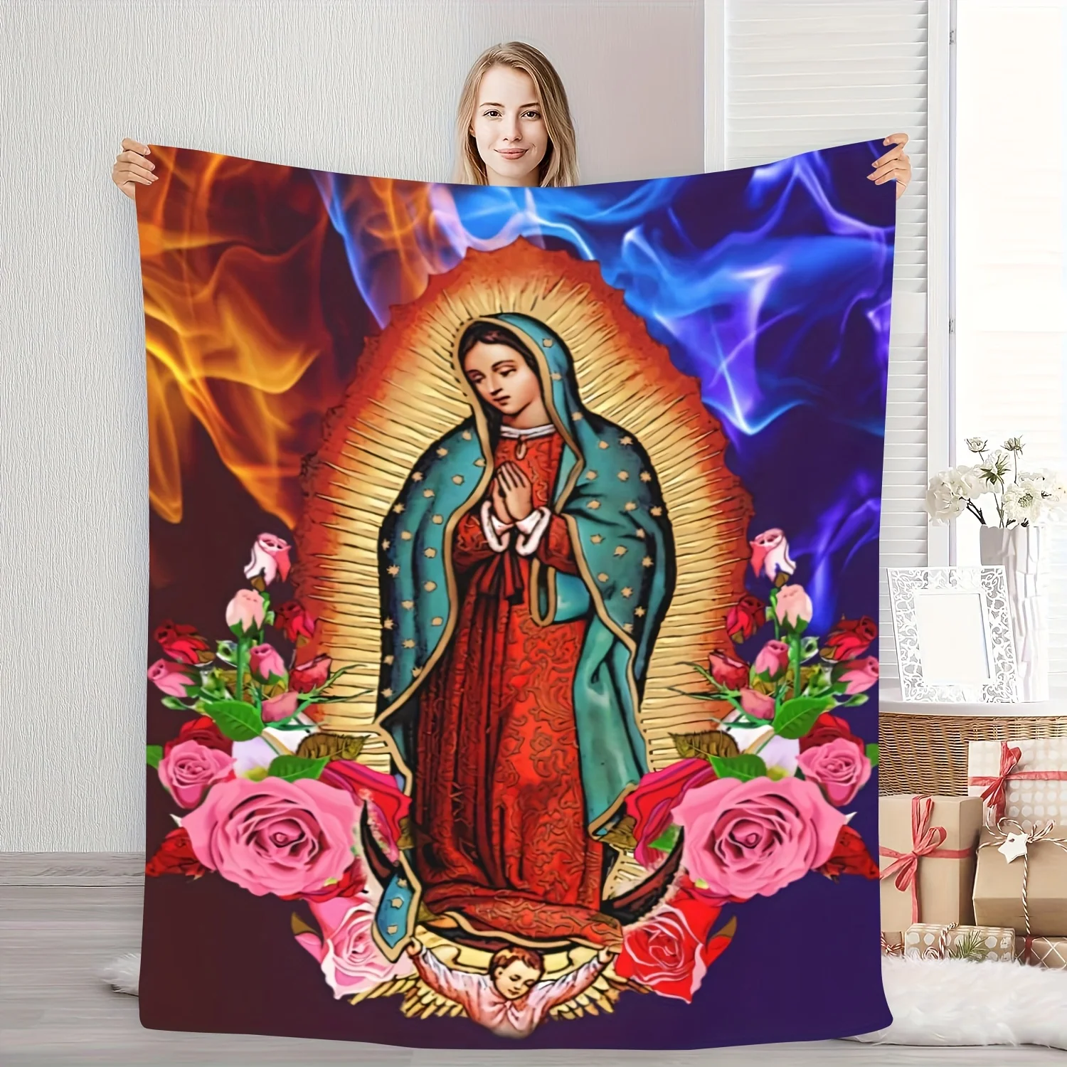 Serene Virgin Mary Blanket Soft Flannel Faith Inspired Home Decor for Living Room Bedroom All Season Comfort