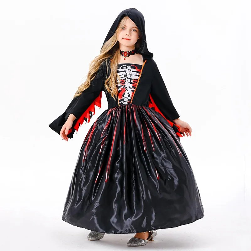 Children Witch Dress Girls Cosplay Pageant Clothes Kids Witch Helloween Elegant Fantasy Princess Halloween Costume 3-10 Years