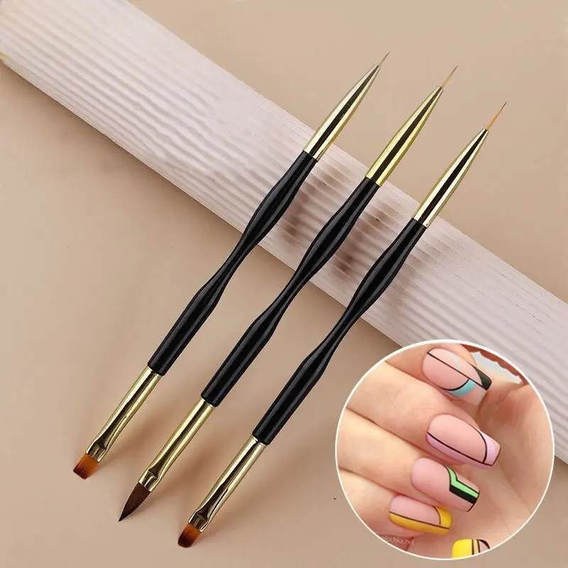

3 thin engraved double-headed nail art painting pens, brushed, Velcro brush, nail art.