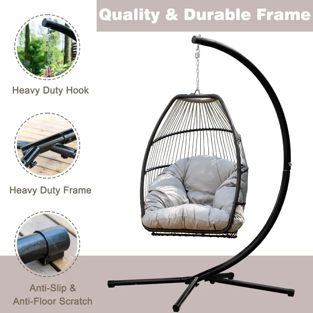 Egg Chair Hammock Basket Hanging Swing chair UV Resistant Cushion Stand for Indoor Bedroom Outdoor Garden Backyard